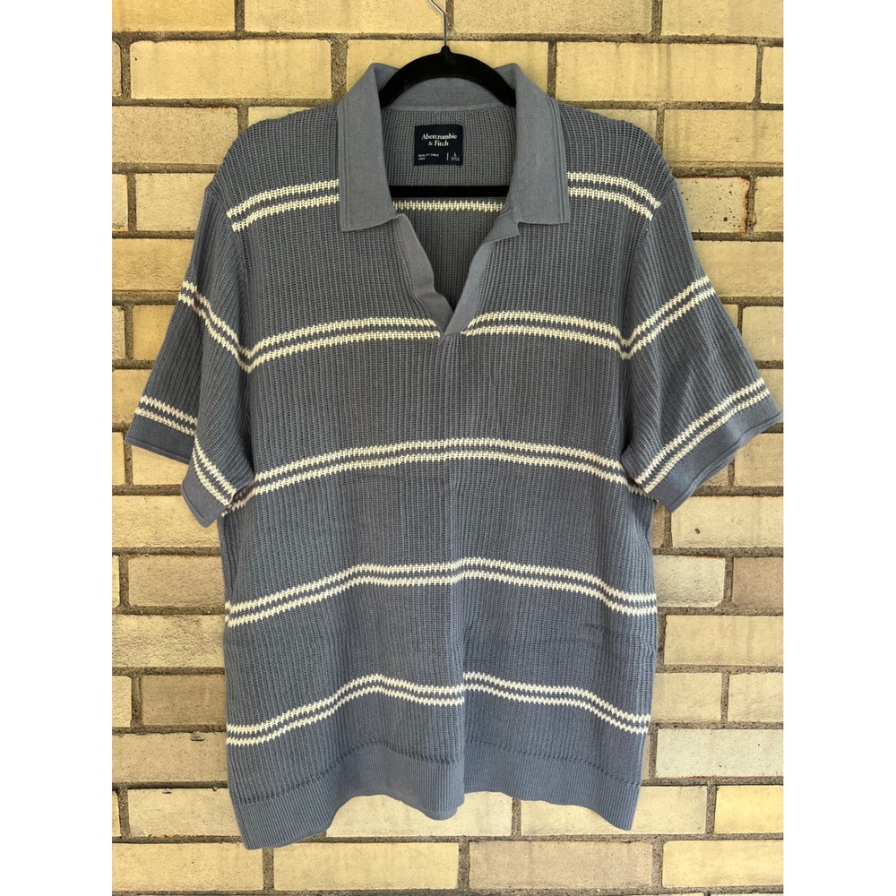 Abercrombie & Fitch Blue Striped Knit Johnny Collar Sweater Polo Mens Large